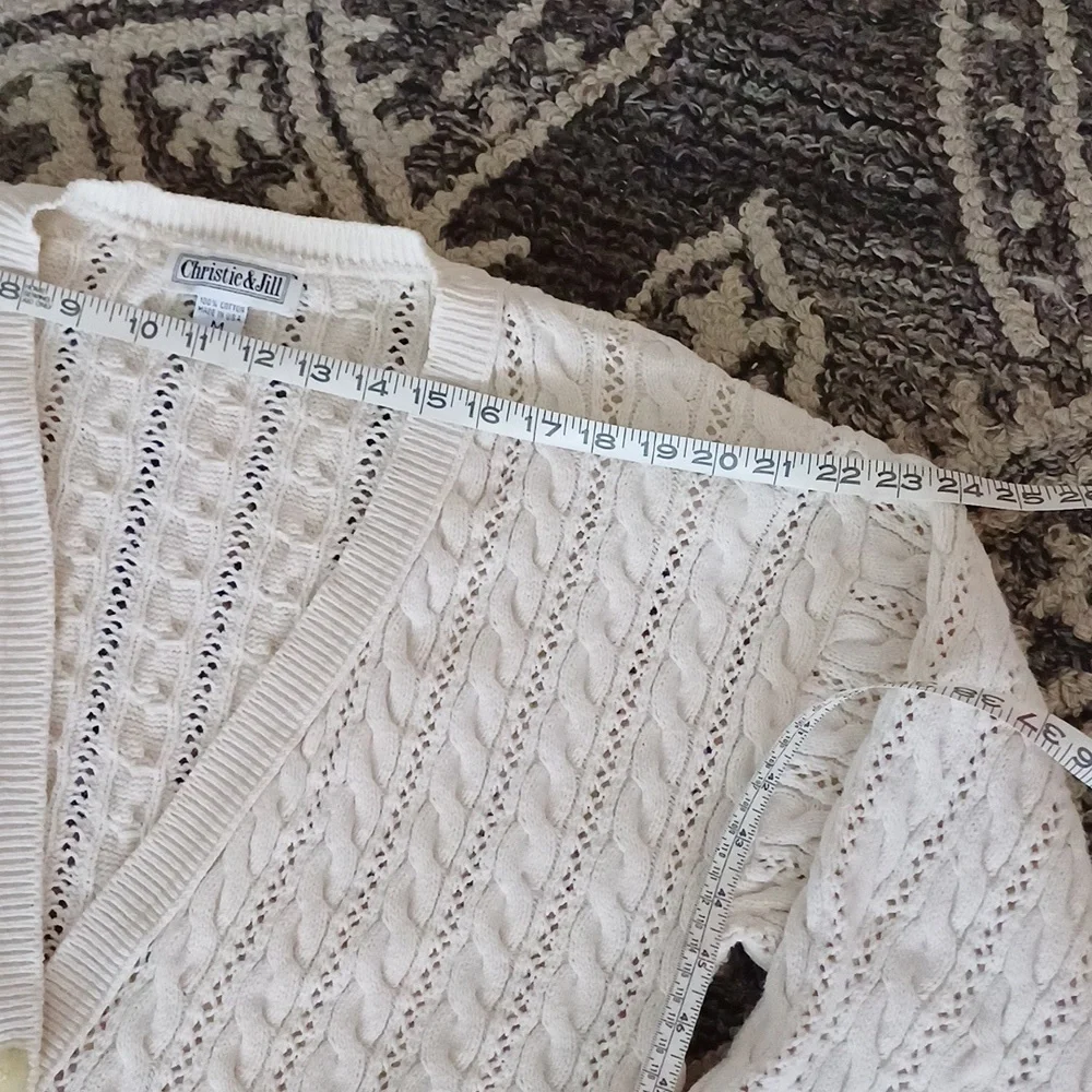 🔥🔥🔥Christie & Jill vintage cableknit V-neck cream cardigan M - Picture 12 of 14